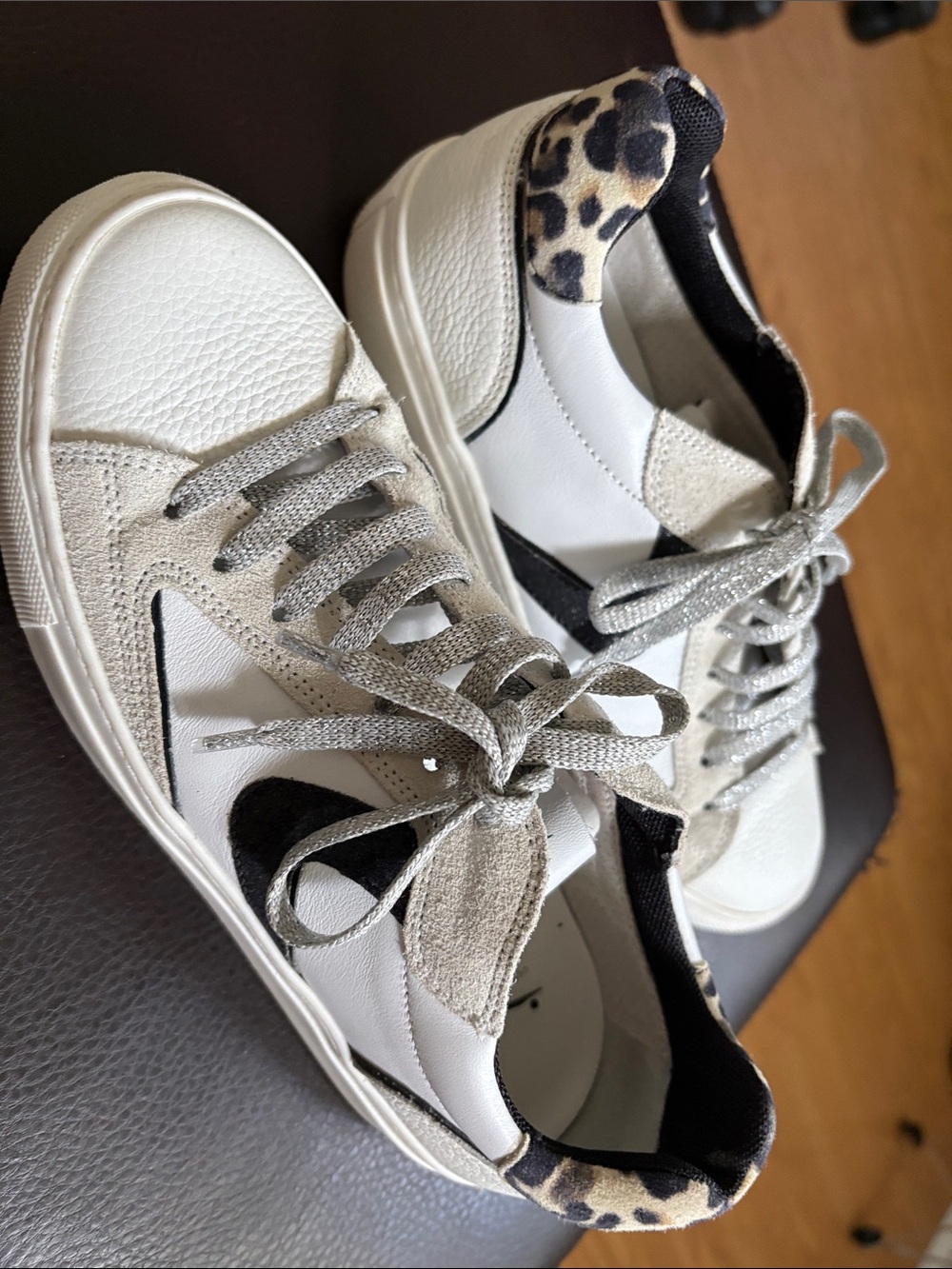Zadig & Voltaire White Sneakers with Black and Leopard Trim